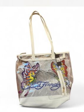 Ed Hardy White Clear Butterfly Tote with Colorful Wings